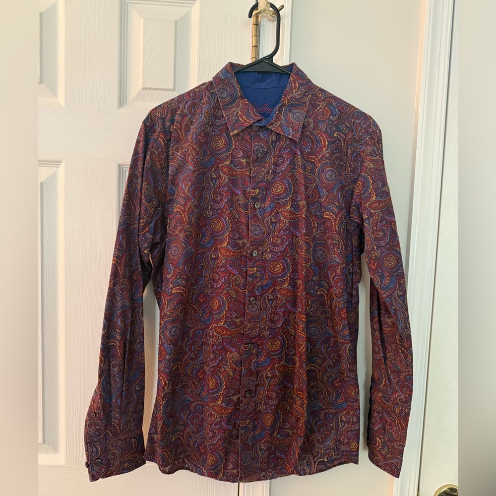 Van Heusen Men's Paisley Dress Shirt - Burgundy, Blue, Gold